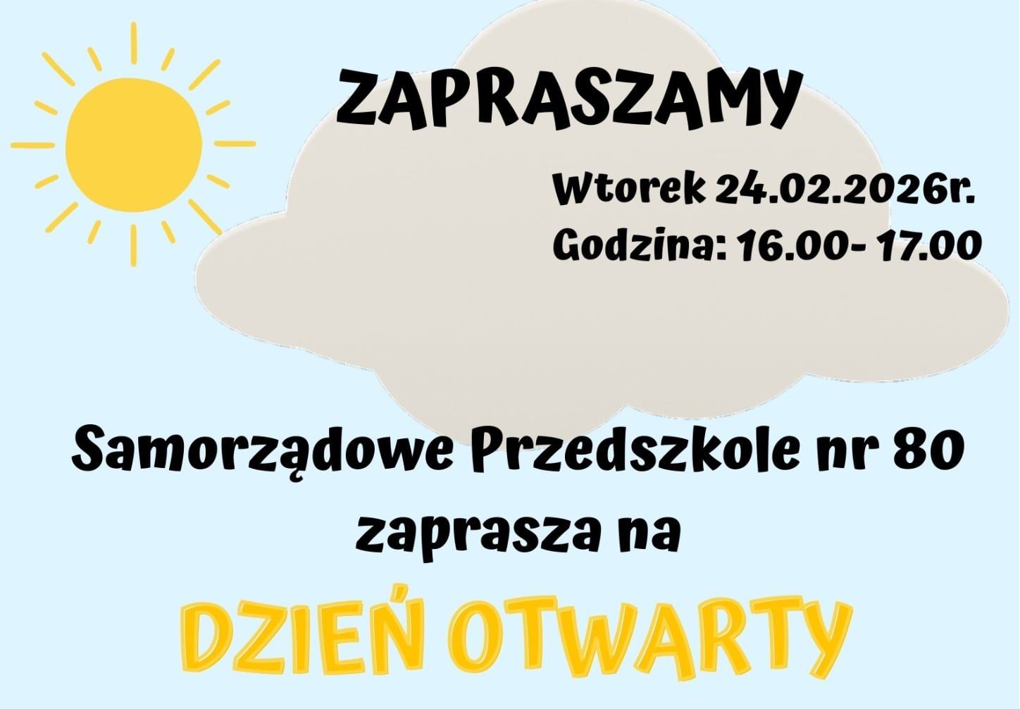 Baner Dzień otwarty w Samorządowym Przedszkolu nr 80