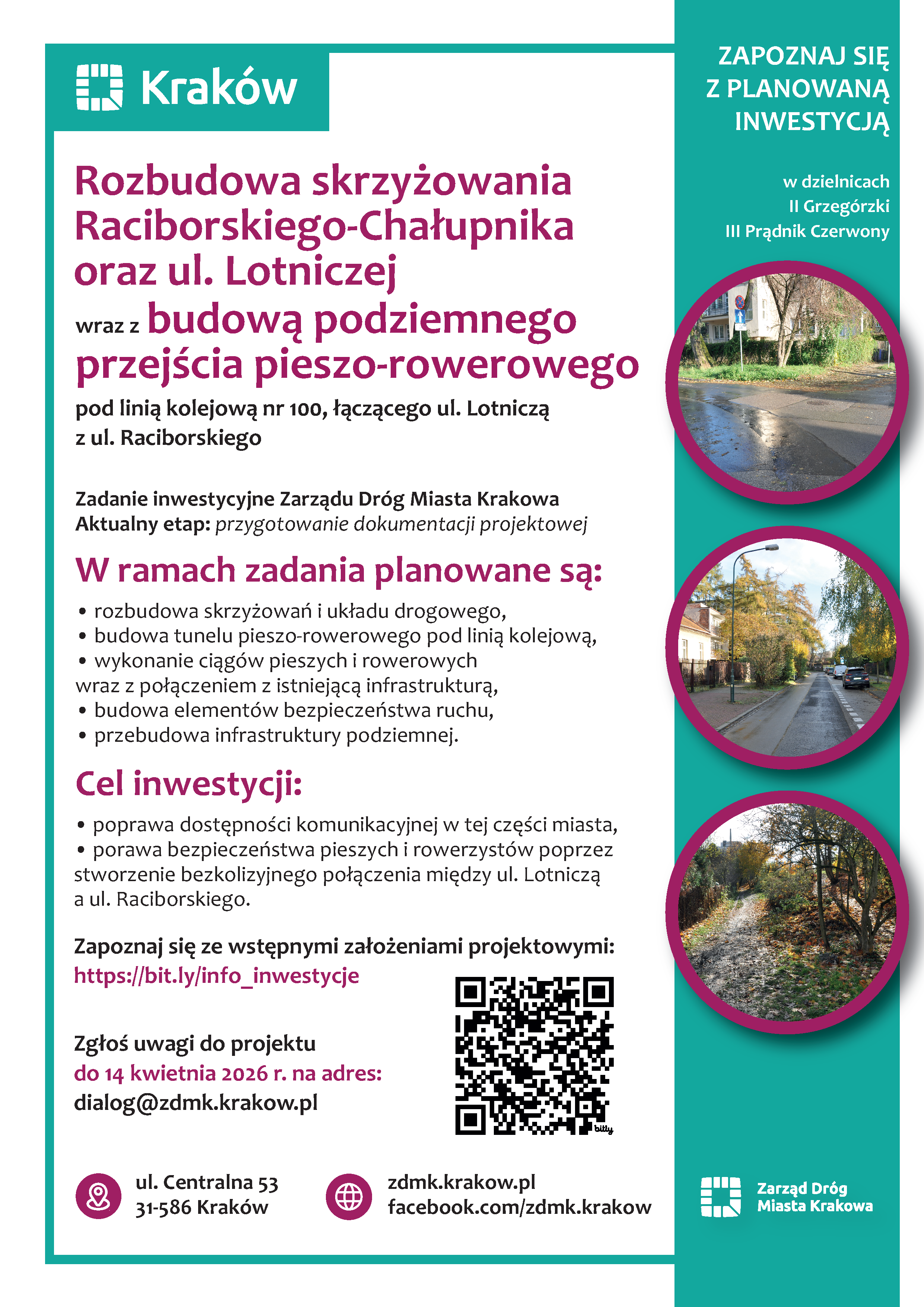 Plakat: Skrzyżowanie Raciborskiego–Chałupnika i tunel pieszo-rowerowy